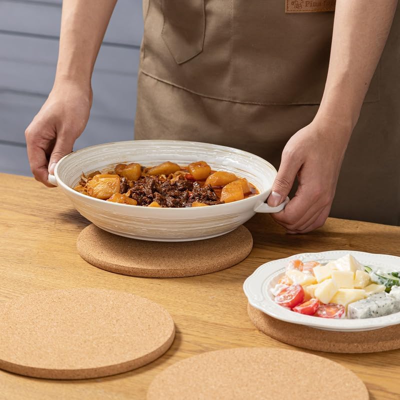 Miniatura 7 de Juego de 4 salvamanteles de corcho de alta densidad, 8 pulgadas de diámetro x 0.4 pulgadas de grosor, corcho redondo, almohadillas calientes para