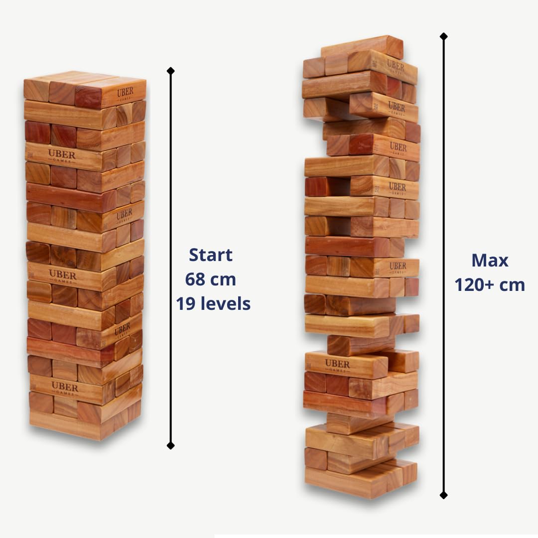 Hartholz Wackelturm XXL bis 250cm - Stapelturmspiel : das härteste Holz auf dem Markt - 100% Indien Öko - Jumbo