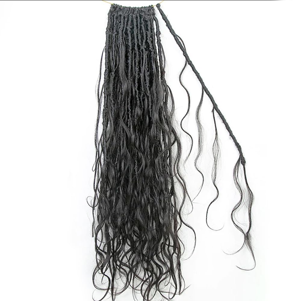 Body Wave Boho Faux Locs With Human Hair Curls Pre Looped Crochet Boho Braiding Human Hair Wavy End Goddess Locs Crochet Hair Extensions for Black Women 22Inch 48Locs