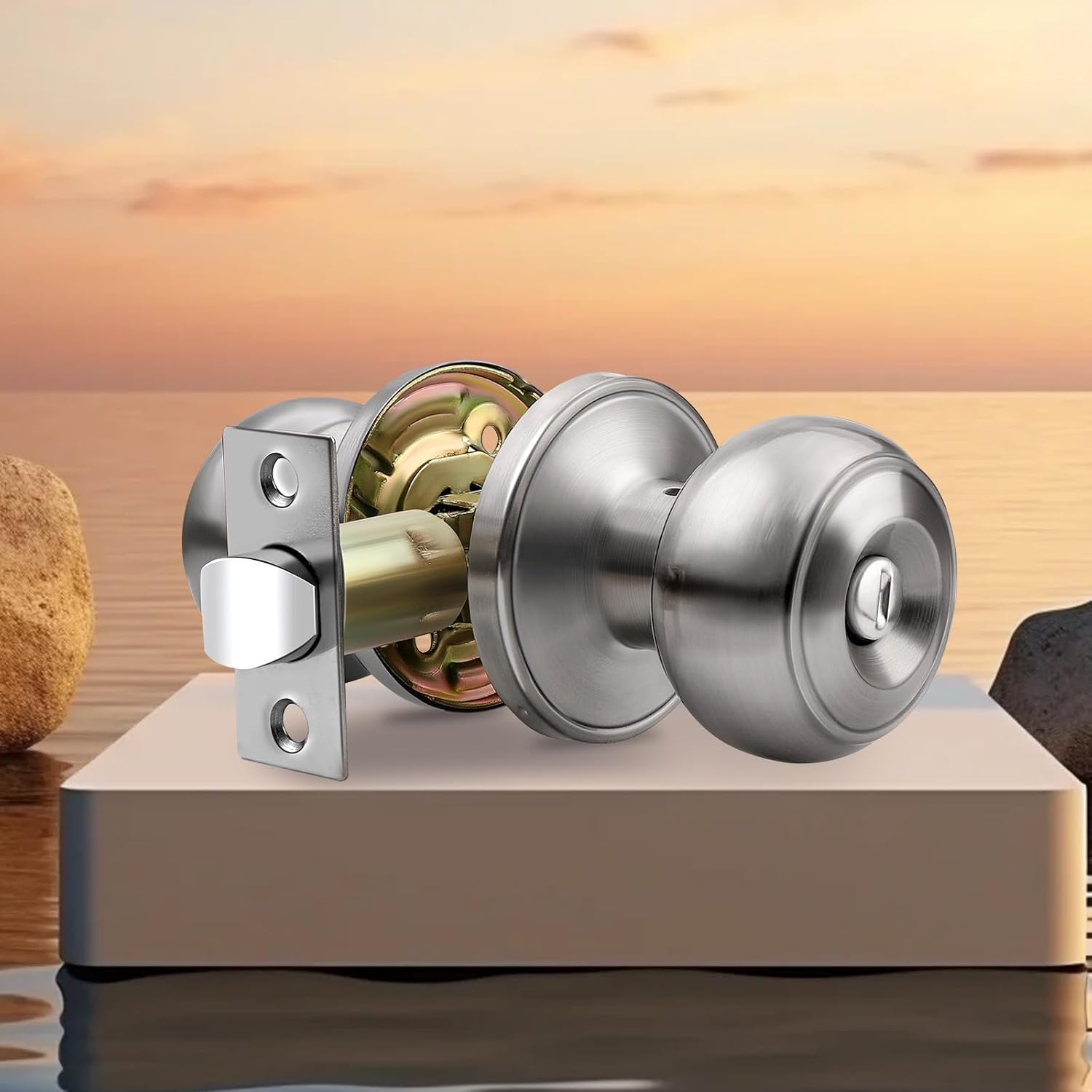 Gobrico Satin Nickel Privay Door Knob Bed and Bathroom Door Lockset Flat Ball 3Pack