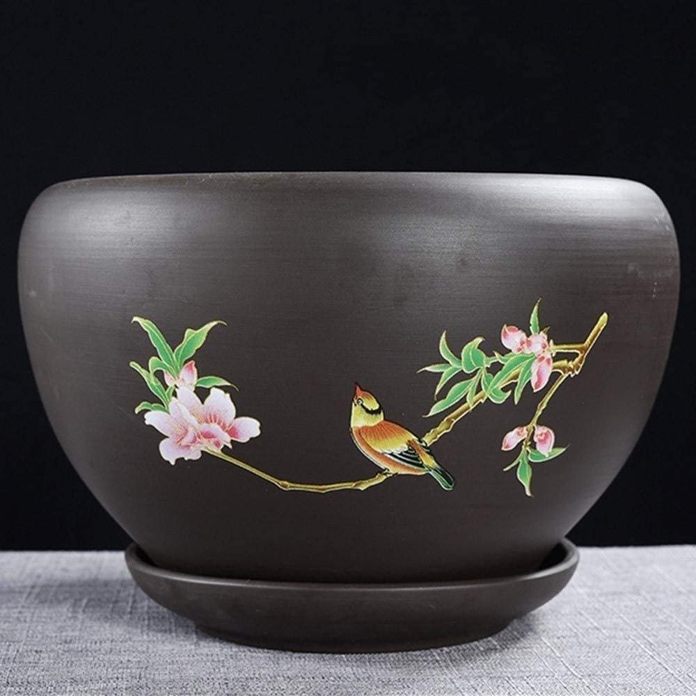 Grand pot de fleur de sable violet et sa coupelle de drainage