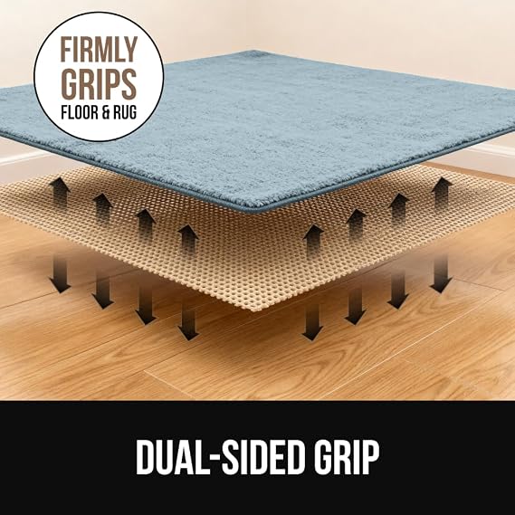 GORILLA GRIP Premium Dual Sided Thick Rug Gripper Pad for Hardwood Floors, Breathable Slip Resistant Pad Grips Under Carpet Area Rugs for Hard Surface Floor Protection, Easy Trim Mats, 2x3 Beige