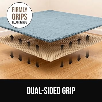 GORILLA GRIP Premium Dual Sided Thick Rug Gripper Pad for Hardwood Floors, Breathable Slip Resistant Pad Grips Under Carpet Area Rugs for Hard Surface Floor Protection, Easy Trim Mats, 2x3 Beige