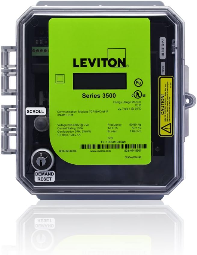 Leviton VerifEye Series 3500 Modbus TCP/BACnet IP Outdoor Meter Kit with 3 Split Core CT's, 100-Amp, 3OUMT-1M