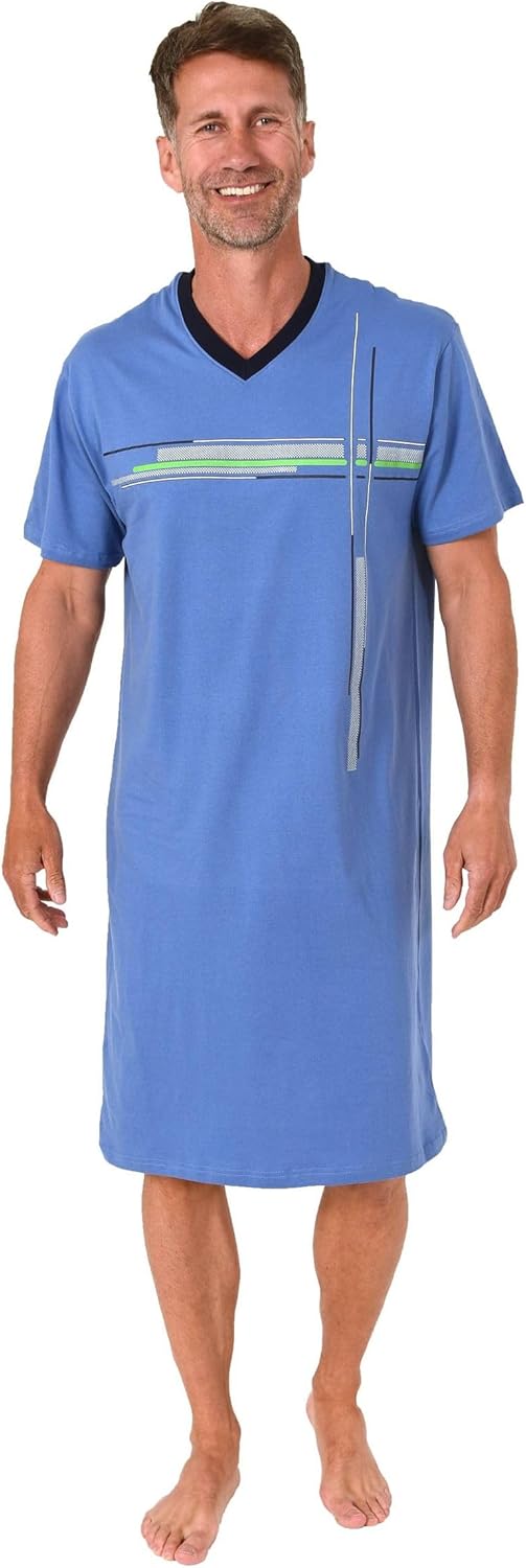 Camicia Da Notte Uomo Normann - Classica A Maniche Lunghe In Puro Cotone Popelin - Colore Blu