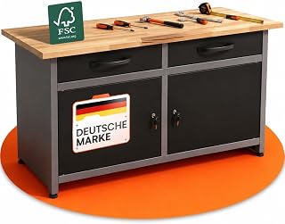 Ondis24 Werkbank Metall mit Schubladen, 2 Schubladen & 2 Türen, Werkstatt Metall