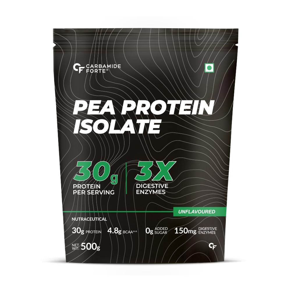 Carbamide Forte Pea Protein Isolate 30Grams Per Serving | Plant Based Protein Powder Isolate With 4.8G BCAA | Unflavoured Plant Pea Protein Powder - 500Grams