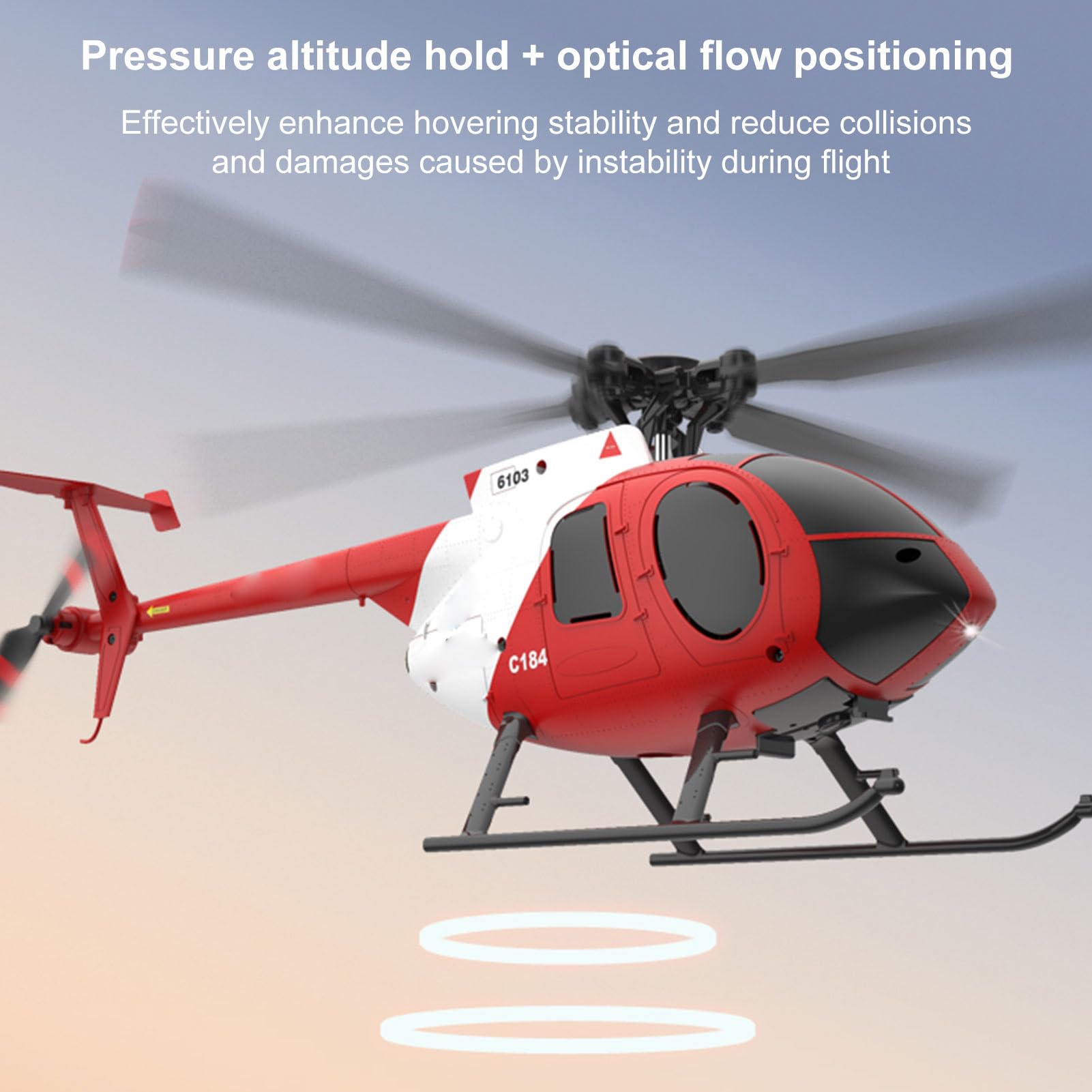 Elicottero RC a 4 canali, elicottero radiocomandato in scala 1:48, aereo Flybarless 2.4G con ottica giroscopica a 6 assi, posizionamento dell'altezza, avvio e atterraggio con un pulsante
