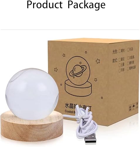Miniatura 6 de Lámpara Saturno, luz nocturna de bola de cristal de Saturno 3D con base de madera, lámpara de noche de bola de cristal transparente, decoración de