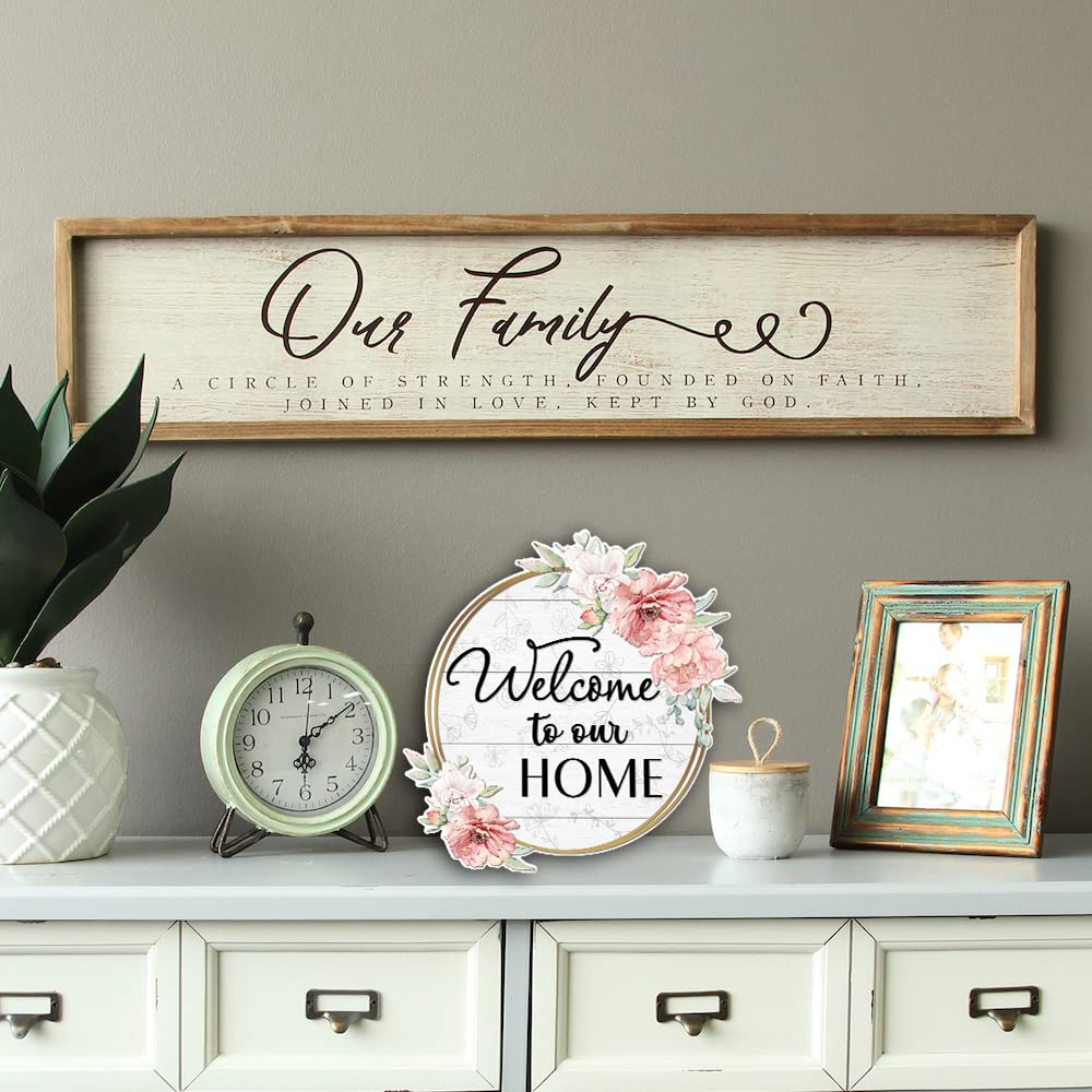 HPNIUB Welcome To Our Home Wood Sign(12”x 12”), Rustic Family Hanging Wooden Plaque, Welcome Sign for Front Door Farmhouse Front Porch Decor and Housewarming Gift