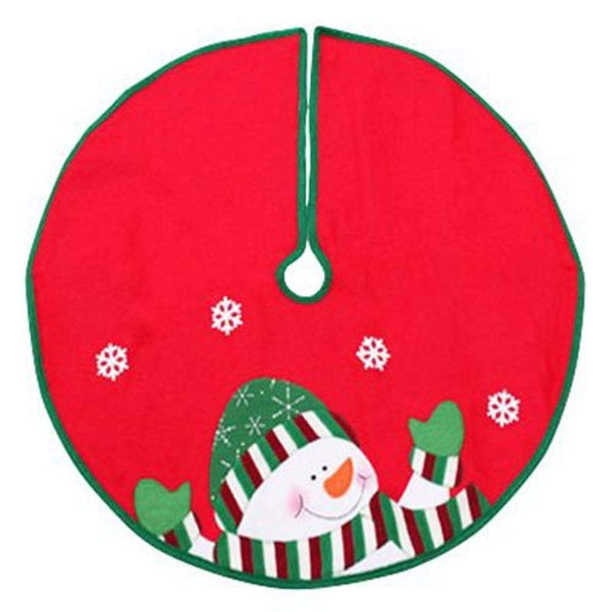 Mini Christmas Tree Skirt with Snowman Design, Red and Green Felt, 24 Inch Diameter