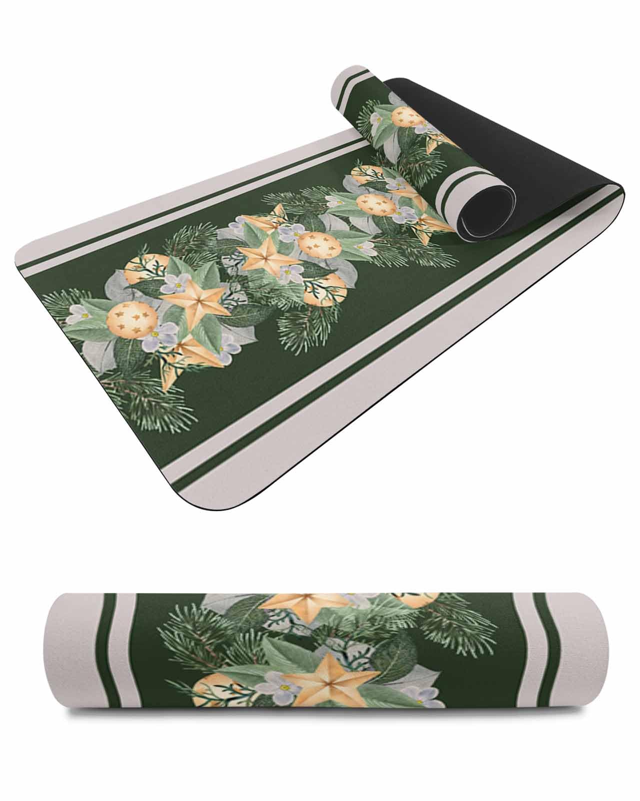 Debedcor Heat Proof Table Pads Waterproof Decorative, Dark Green Christmas Non-Slip Table Countertop Protector, Xmas Stars Ball Pine Needles Insulation Mat for Dining Room, 48 x 12 Inches