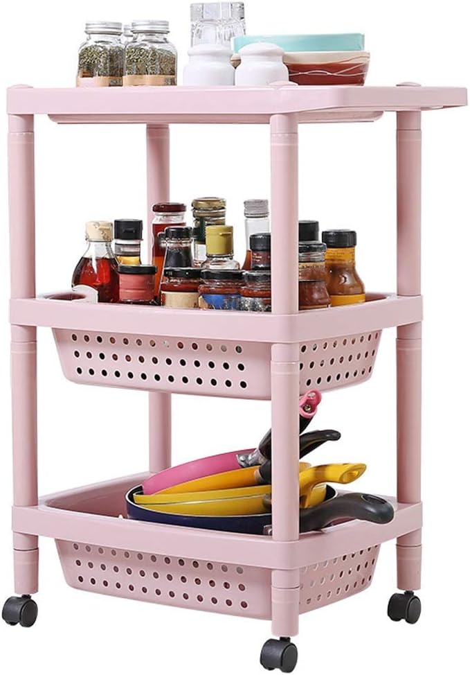 トロリー、カート、家庭用多層トロリー、カートファミリーバスルームハンドルメッシュバスケットスイベルキャスタープラス厚くて移動が簡単