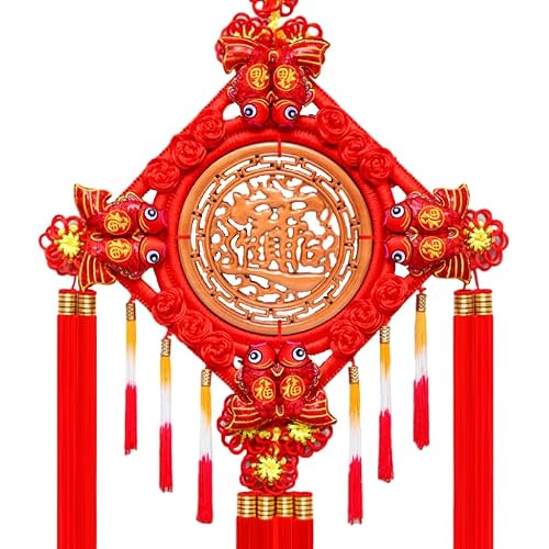 Chinese knot， Chinese Knot,Pendant Peach Wood Blessing Porch Living Room Lucky Knots Feng Shui Tassel Hanging Ornament(12)