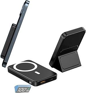 Magnetic Wireless Portable Charger, 10000mAh Power Bank with Foldable Stand, Battery Pack with LED Display, Mag-Safe 15W Fast Charging for iPhone 15/14/13/12/Pro/Mini/Pro Max &14 Plus(Black)