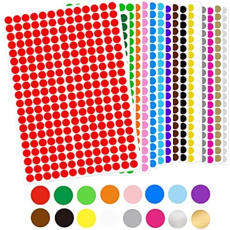 luoshaPUCY 4480 PCS 8mm Colorful Stickers Labels, Adhesive Labels Colorful Round Stamps, Round Sealing Adhesive Labels Multipurpose Writable Stickers(16 Colors)