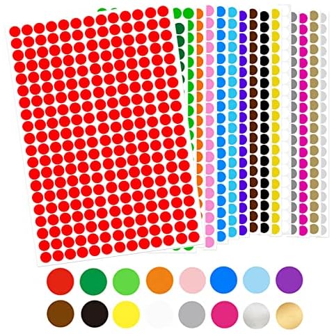 luoshaPUCY 4480 Stück Runde Klebepunkte, 16 Blätter 8mm Farbetiketten selbstklebende Punktaufkleber, 16 Farben Farbkodierung Etiketten Markierungspunkte Cover