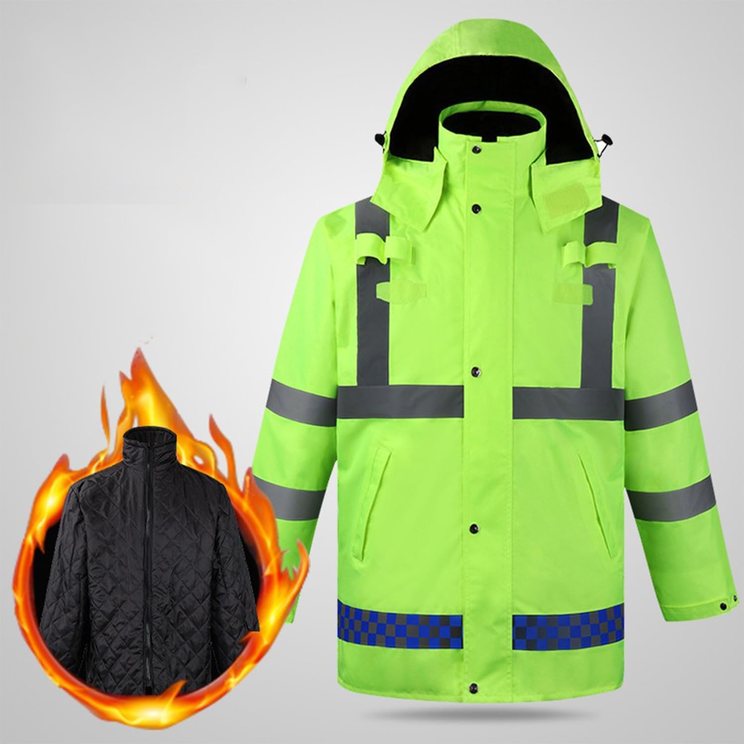 12 Pcs Safety Hoodie Jacket Removable Liner Waterproof Reflective Winter Coat Windproof Thermal Workwear