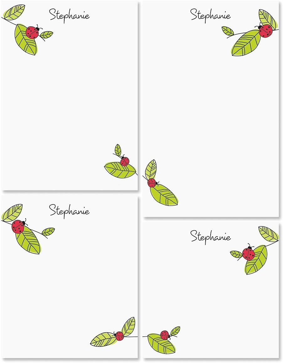 Current Ladybugs Personalized Notepad Set with Holder - Set of 4 Note Pads, Acrylic Holder, Stationery Gift