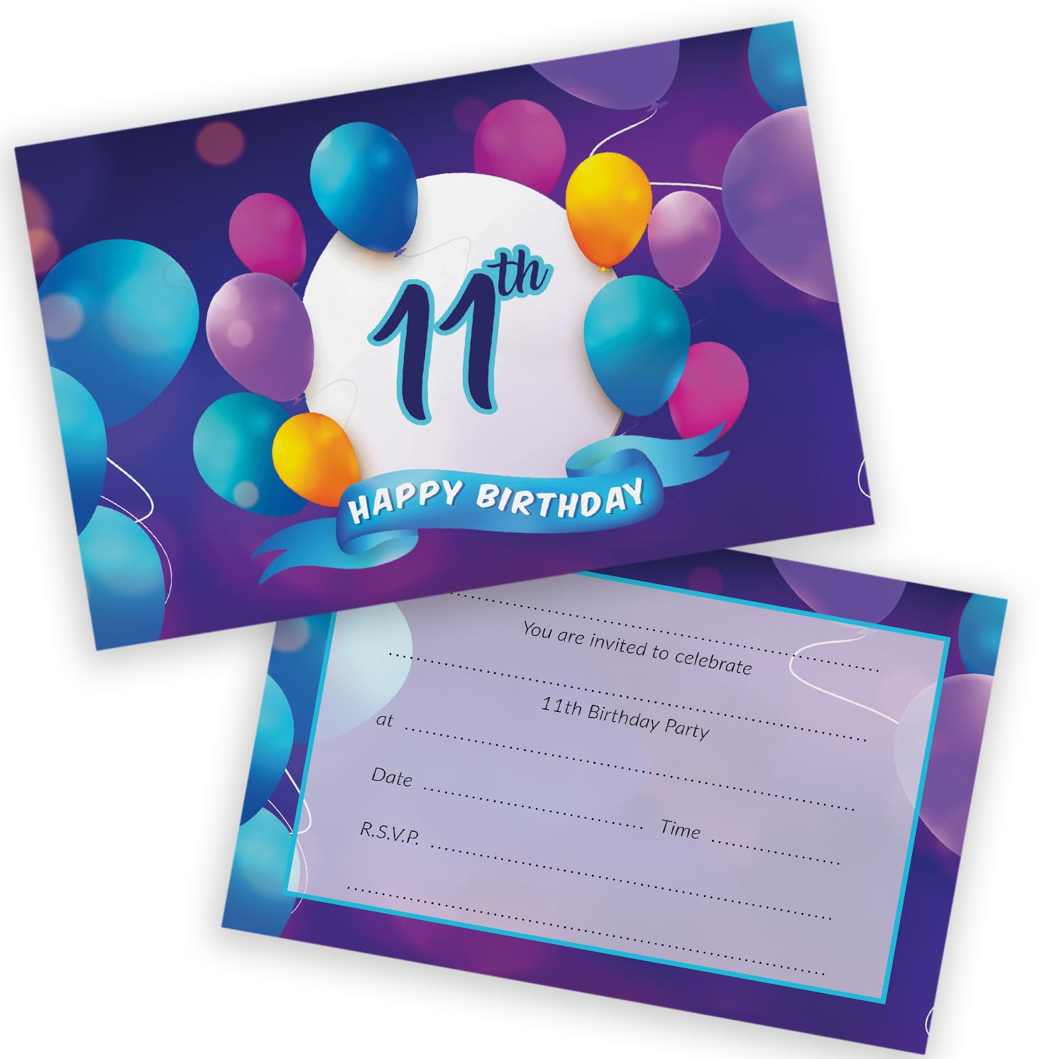 11th Birthday Party Invitations Kids - Happy Balloons 20 Pack - Childrens Birthday Invitations for Boys/Girls A6 Bday Party Invites Invitation Cards with Folding Envelopes