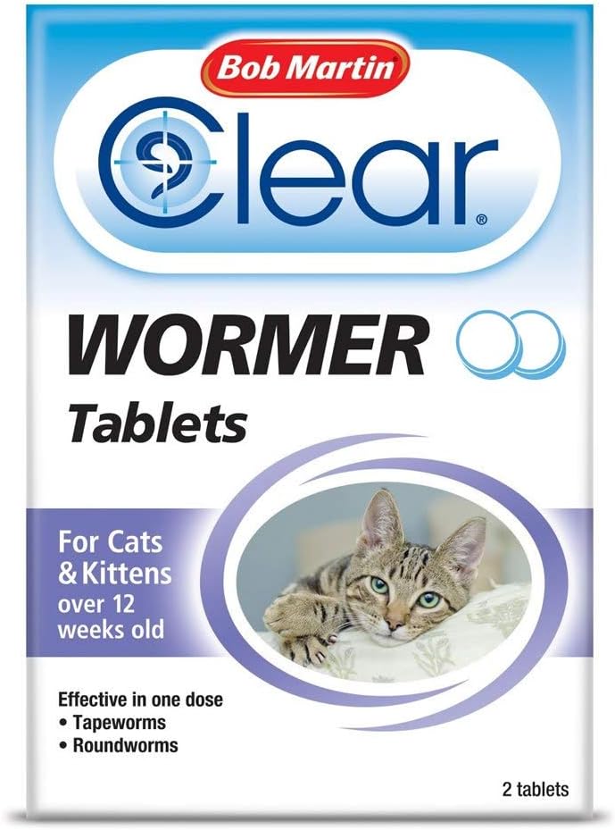 Bob Martin Clear Wormer Treatment for Cats (2 Tablets) - Suitable for Kittens, Clinically Proven Treatment