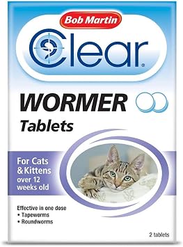 Bob Martin Clear Wormer Treatment for Cats 2 Tablets - Suitable for Kittens, Clinically Proven Treatment