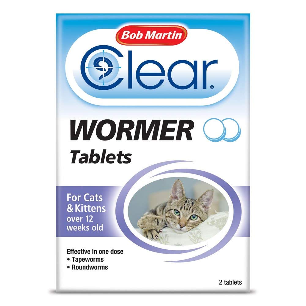 Bob Martin Clear Wormer Treatment for Cats (2 Tablets) - Suitable for Kittens, Clinically Proven Treatment