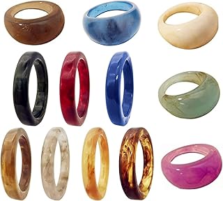 XHBTS 12PCS Colorful Resin Chunky Stackable Knuckle Rings - Wide Dome Retro Vintage Finger Rings for Women Handmade Jewelry Set