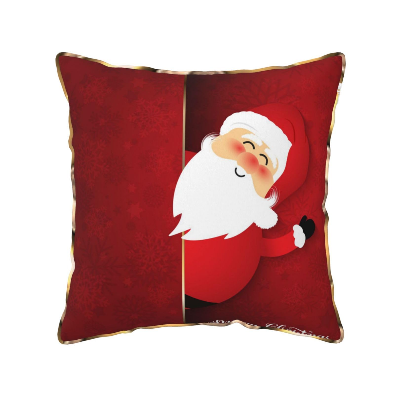 AUBKFELD Cartoon Santa Claus Printed Velvet Cushion Cover 40x40 CM with Gold Edging Strip, Square Pillowcase Soft Throw Pillow Covers Case Decorative for Living Room Sofa Couch Bed Bench