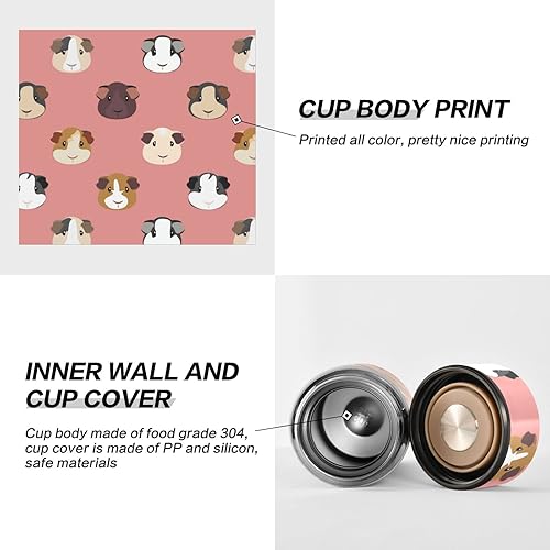 Miniatura 3 de Botella de agua rosa de conejillo de indias de dibujos animados, sin BPA, acero inoxidable, botellas de agua aisladas de 17 onzas para niños, para