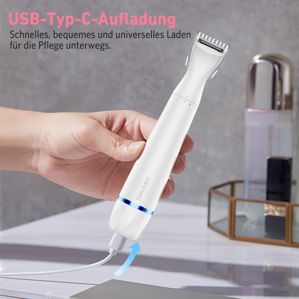 Intimrasierer Damen 2-in-1, Bikini Trimmer mit Präzisionstrimmer und Folienrasierer, Für Intimbereich und Schamhaar, USB-C Akku, Kabellos, Für Empfindliche Haut