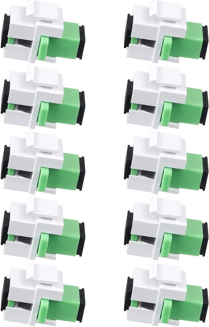 10 pcs Fiber Optic Coupler SC Keystone Jack Coupler SC Simplex Singlemode APC Adapter for Fiber Wall Plate (White)