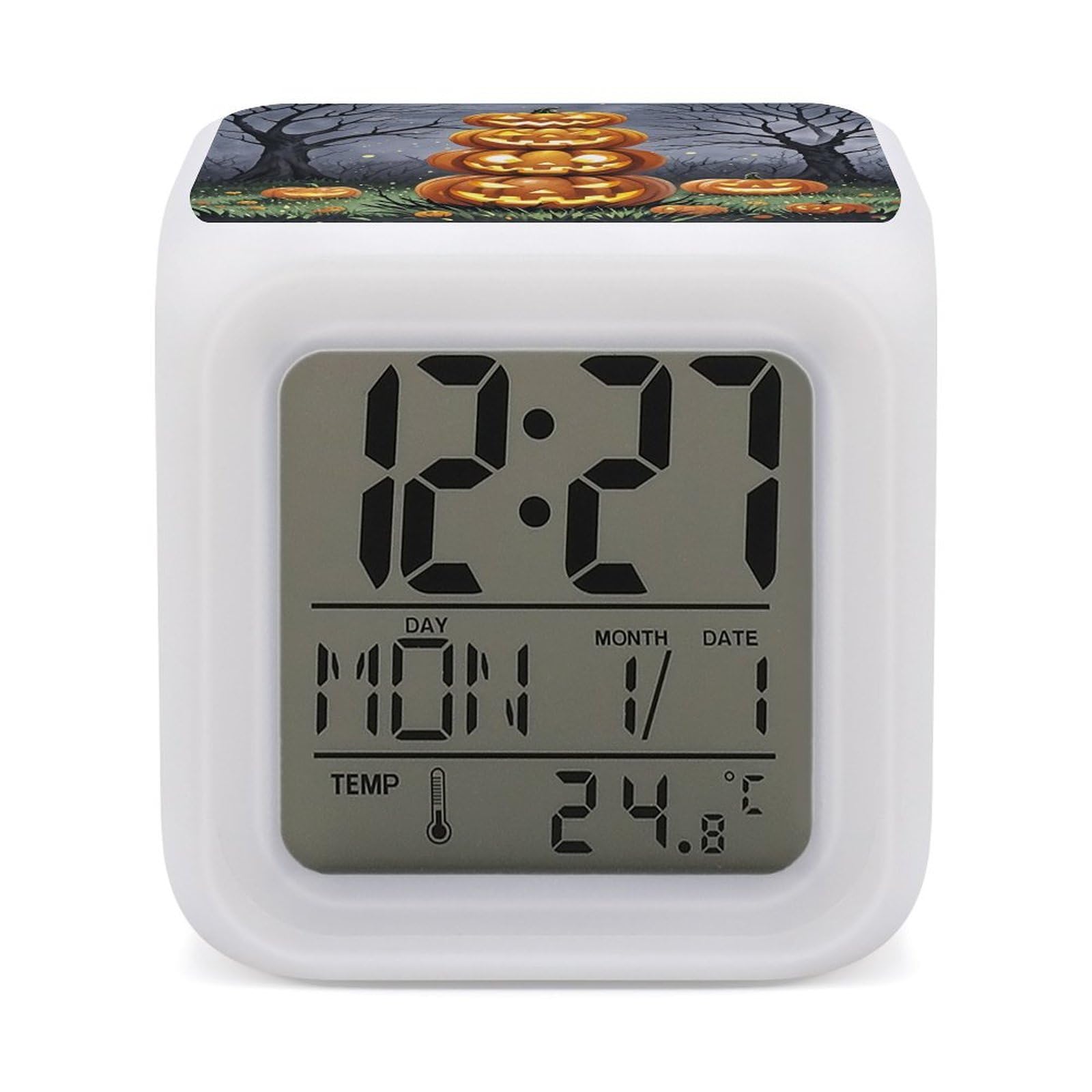 LZQPOEAS Pumpkin Pumpkin Pumpkin Alarm Clock Desk Clock with 7 Color Changing Night Light Digital Clocks with Temperature Display Sleep Training and Sound Machine for Heavy Sleeper