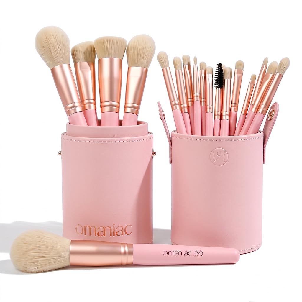 OMANIAC Juego de brochas de maquillaje profesional (20 unidades), mangos de perlas para flash, cómodo de sostener y fácil de usar, juego completo de brochas de maquillaje de viaje para la cara, con