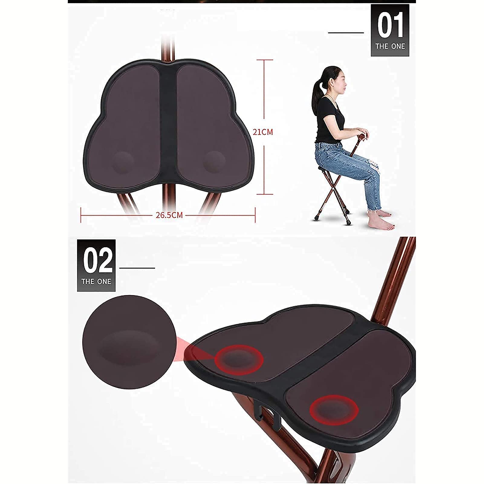 Składane laski, ergonomiczne krzesło projektowe stołek do chodzenia, lekka kula ze stopu aluminium z odłączaną latarką Lighting Brown Family Present