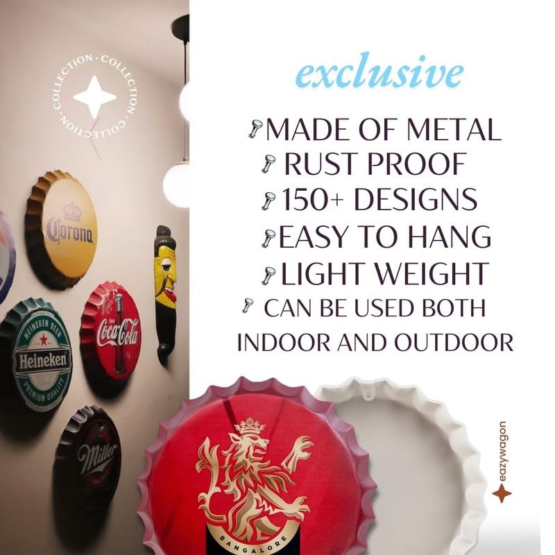 Image of EAZYWAGON Decorative Metal Bottle Caps Wall Sign Plates - 14X14 Inches - R CB | Metal Wall Hanging Bottle Cap for Home, Farmhouse, Bar & Cafe Decoration | Vintage & Retro Look Plaques