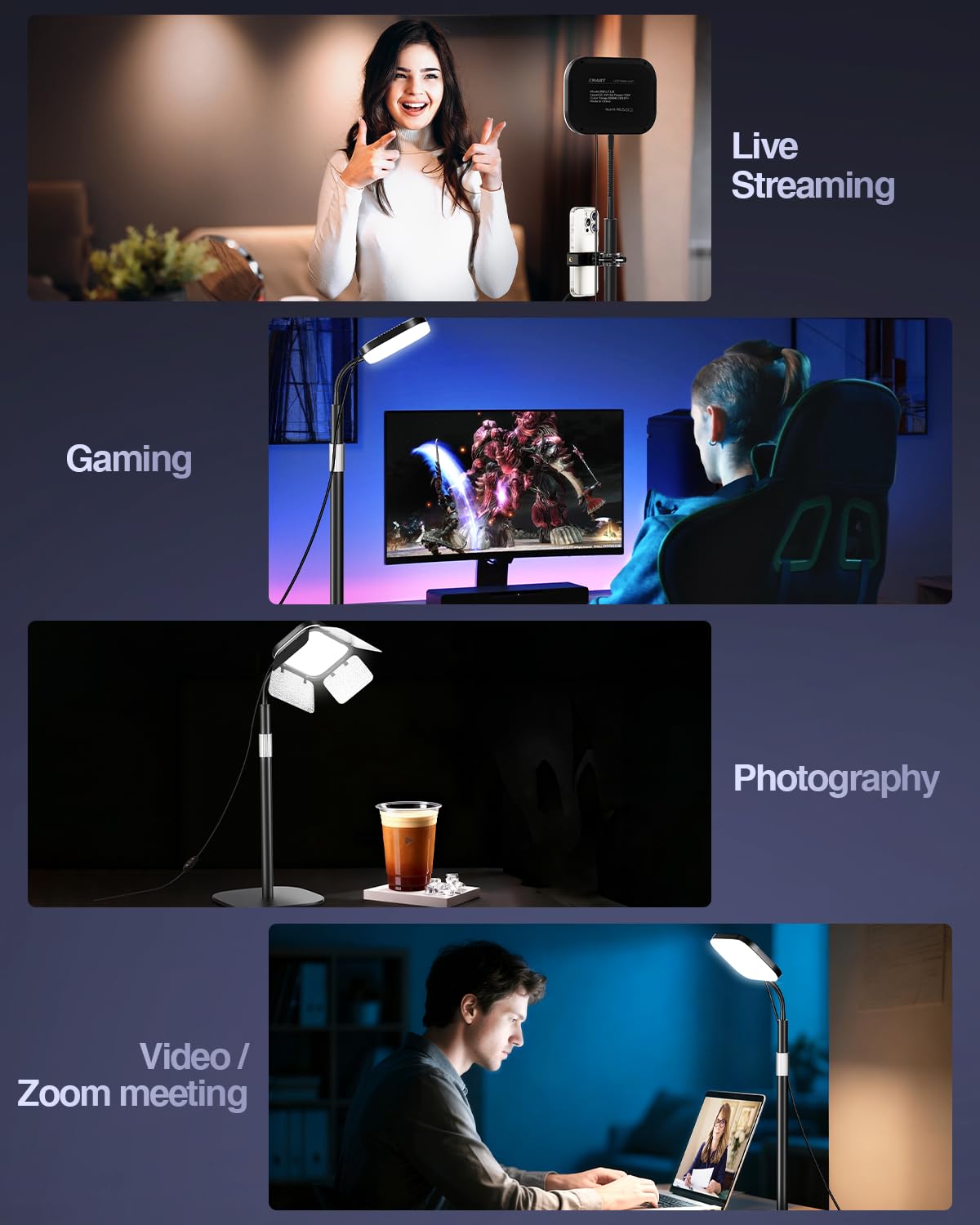 EMART Zoom Meetings Streaming-Licht für Schreibtisch mit flexiblem Schwanenhals, Desktop-Videokonferenzanrufe, Selfie-Schlüssellicht, Aufnahme-Tastenlicht, kontinuierliche Ausgangsbeleuchtung für