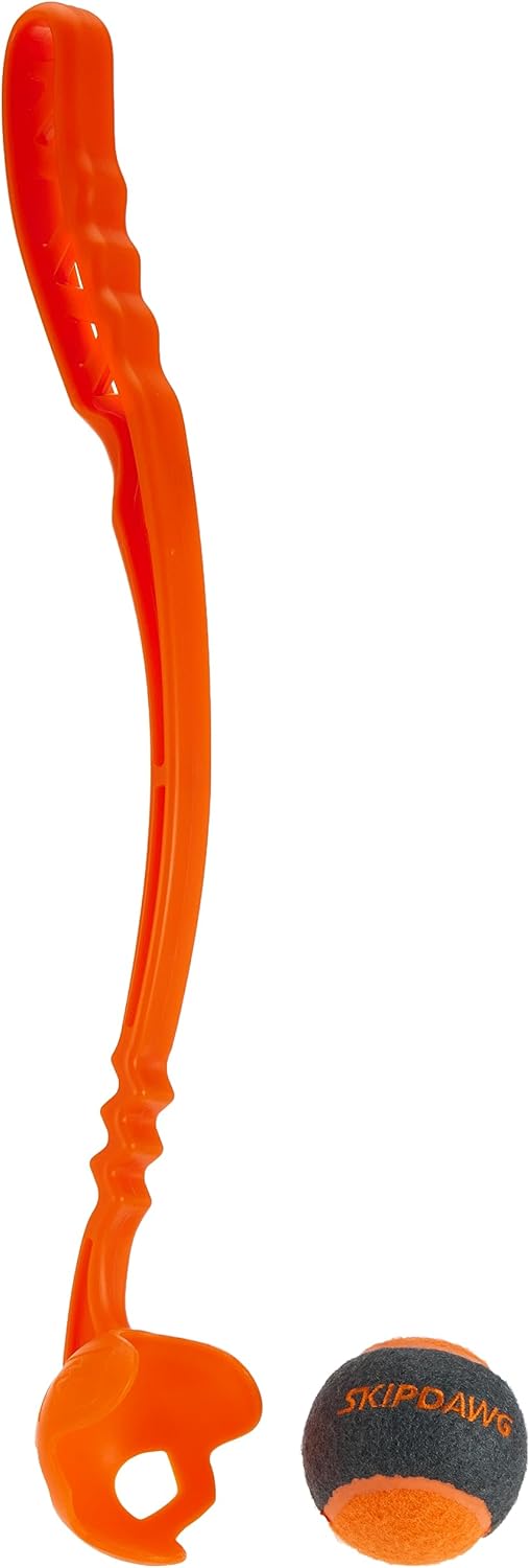 SKIPDAWG Dog Ball Launcher, Dog Ball Launcher Thrower, Dog Ball Hands Free Pick Up and Throw Play, Tennis Ball and Launcher Toy