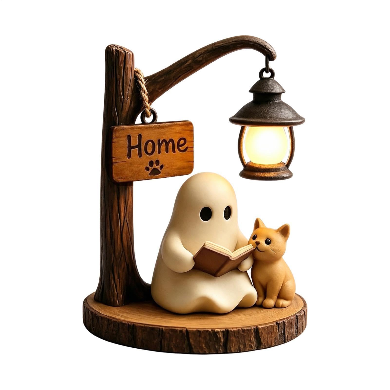 Ghost Reading Book Lamp Vintage 3D Cat Lamp Reading Book Figurine