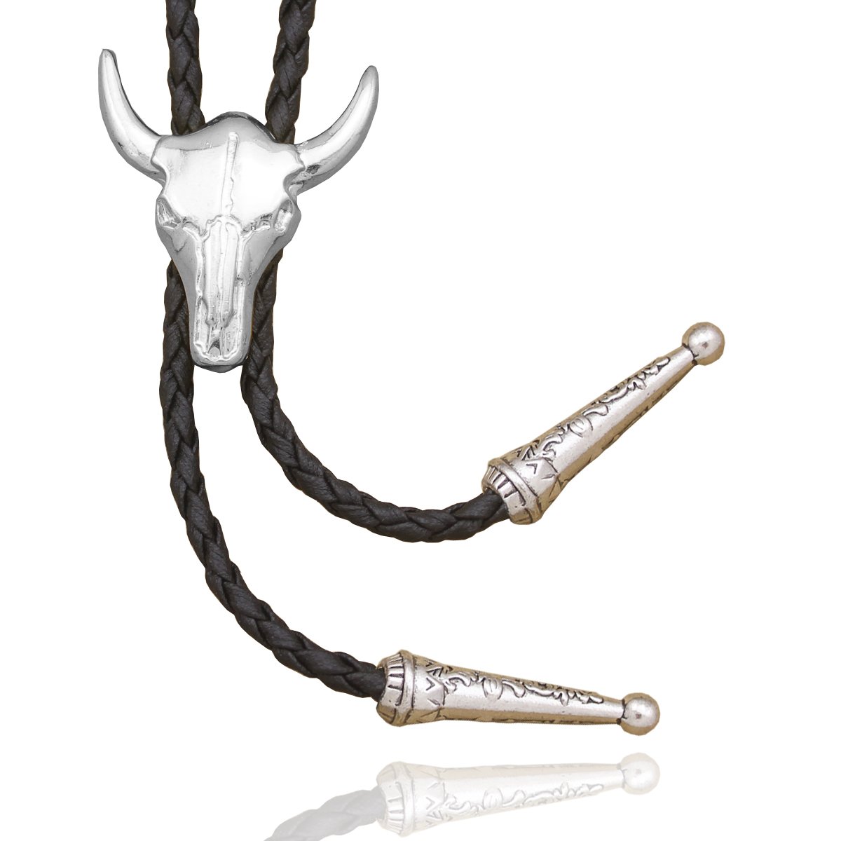 RechicGu Vintage Western Cowboy Cowgirl Bolo Tie Necktie Texas Longhorn Buffalo Steer Cow Skull Leather Rodeo