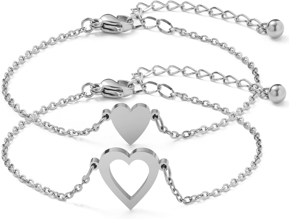 Eilygen Matching Heart Bracelet Best Friends Mother Daughter Gifts Bracelet Set for Women Friendship Gift