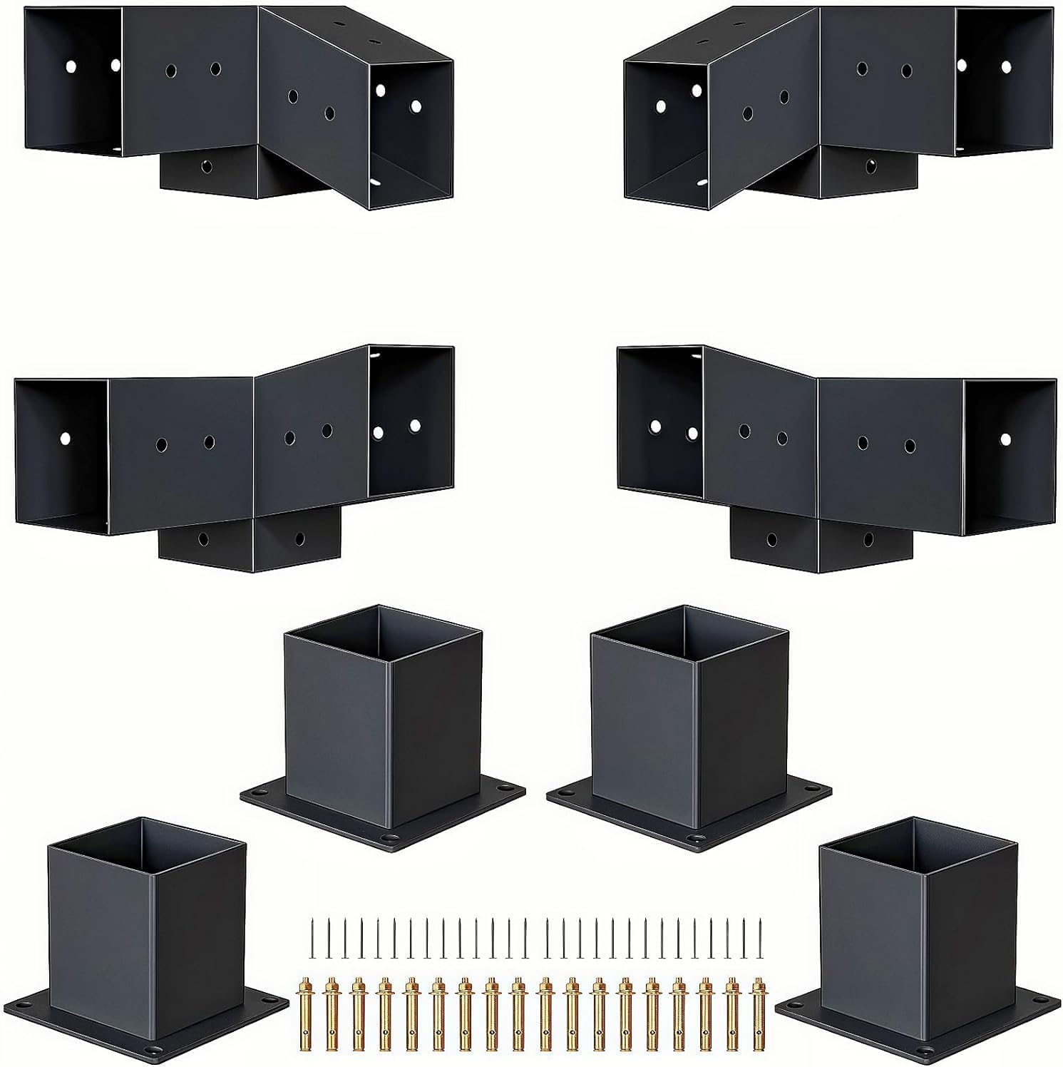 15° &75° Angled Pergola Brackets Kit, 3-Way Bracket with Post Base Kit for Log Cabin Outdoor for 4"x 4" (Actual 3.5" X 3.5") Wooden Beams Lumber Sheds Gazebos（8 Pcs）
