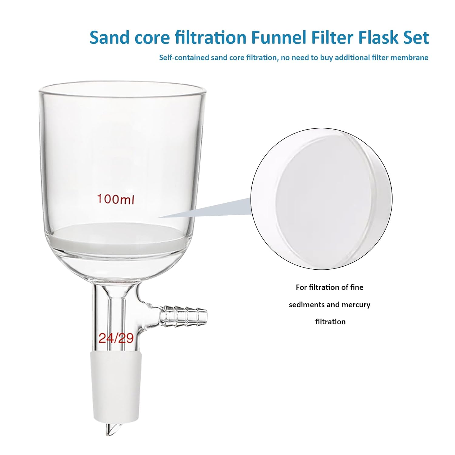 Buchner Funnel Filter Flask Set, High Borosilicate Glass Vacuum Filter with 250ml Flask and 100ml Funnel for Lab