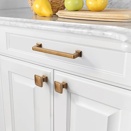 Miniatura 4 de Amerdeco Paquete de 6 tiradores de latón antiguo para gabinetes de 3.75 pulgadas, manijas de gabinete de cocina, manijas de gabinete de cocina,