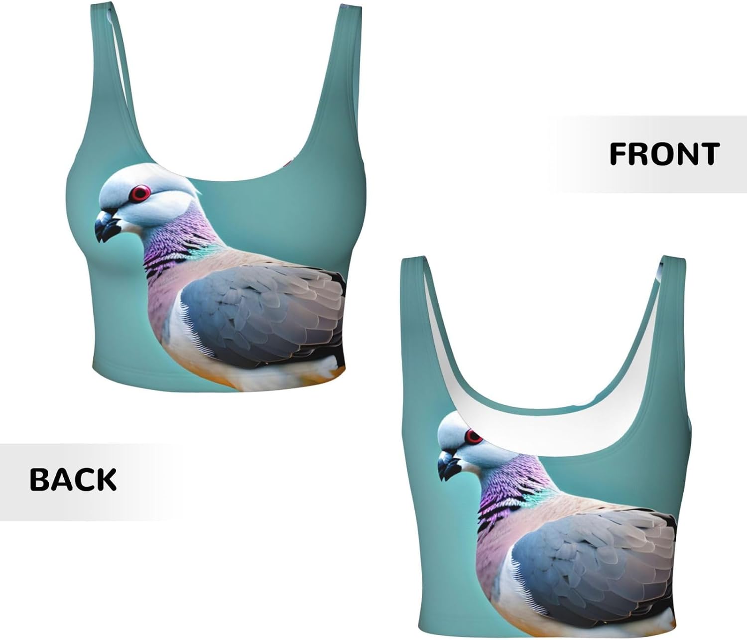 Cartoon Pigeon Print Sports Bra for Women,Padded,Racerback,Perfect for Yoga,Workout and Running