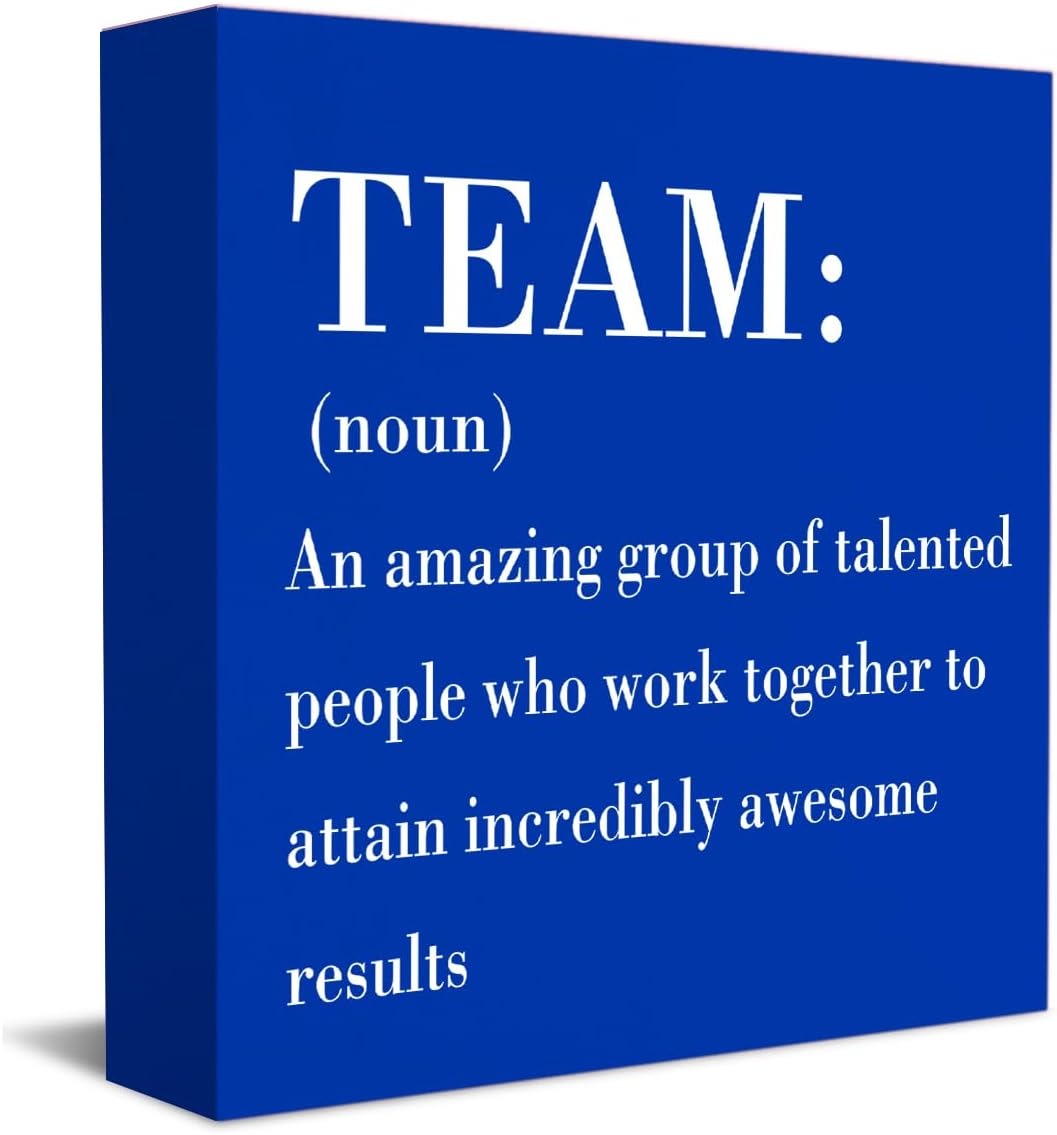 HTBIG Rustic Wooden Team Noun Office Decor Desk Sign, Blue HTBIG Rustic Wooden Team Noun Office Decor Desk Sign, Blue