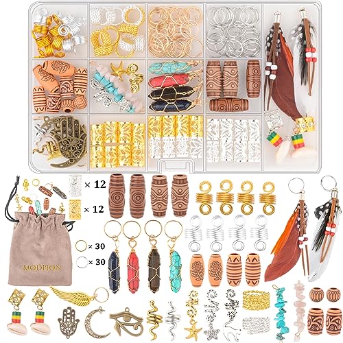 Modpion 137 PCS Hair Jewelry Dreadlock Accessories, Hair Beads for Hair Braids Coils Rings Hair Cuffs Shells Imitation Feather Hair Hair Decoration