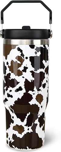 Miniatura 8 de Exacmos Vaso de 30 onzas con diseño floral de gato con asa y pajita, vaso de café aislado al vacío de acero inoxidable, botella de agua de viaje,