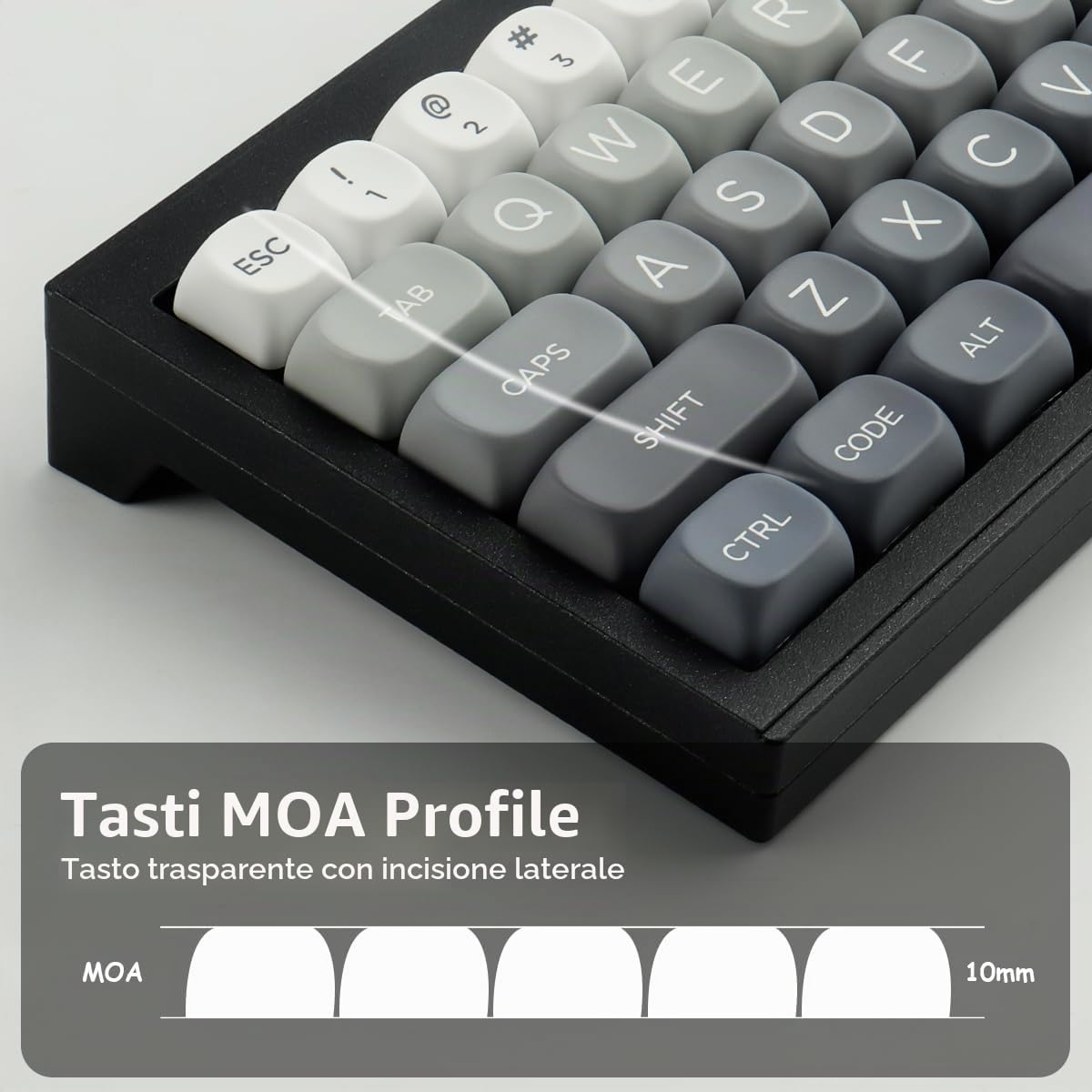 Copritasti in PBT 146 tasti Double Shot Profilo MOA Keycaps Bianco-Grigio Gradiente Sublimazione Keycap Tappi chiave personalizzati per switch Cherry MX Layout Tastiere meccaniche layout ANSI