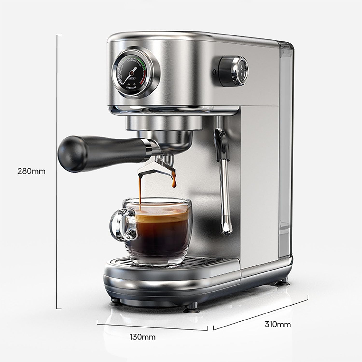 Ekspres do kawy espresso z manometrem, kompaktowy zaparzacz ze stali nierdzewnej, regulowana różdżka parowa do cappuccino i latte